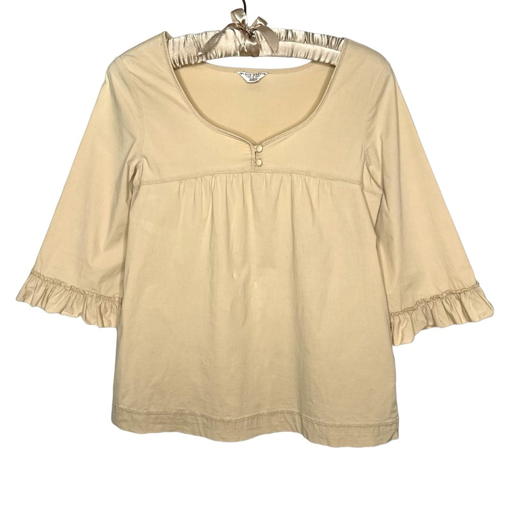 Vintage Y2K Old Navy Fall 2007 S Cotton Poplin Babydoll Top Pockets Khaki Rare